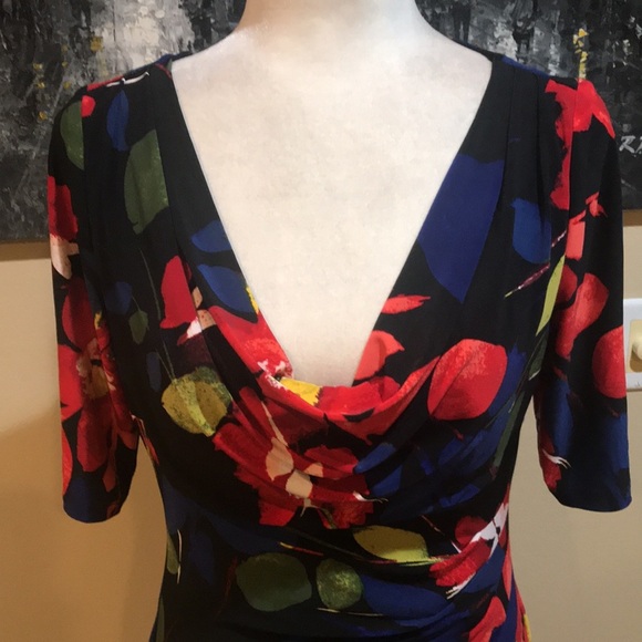 Ralph Lauren Draped Front Cinched Waist Floral Midi Length Dress-Size 10 - Picture 5 of 10